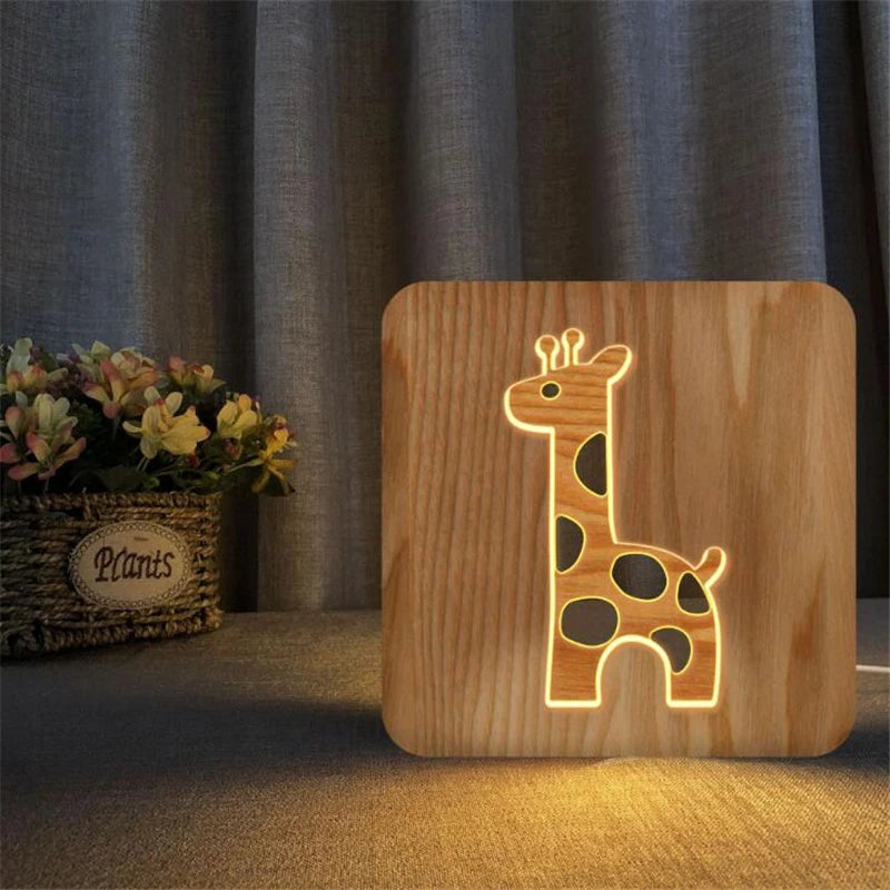 3D Wooden Giraffe Lamp